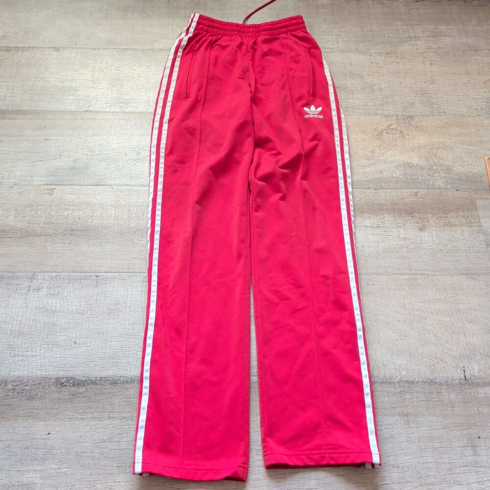 ​Adidas Women's Red Track Pants 3-Stripes Athletic Joggers Size 2XS (Kids 12-14)